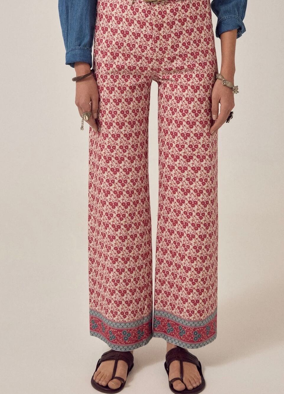 Maison Hotel Matteo Pant Fiorito Rosso Floral Wide Leg Pants XL Boho Artsy